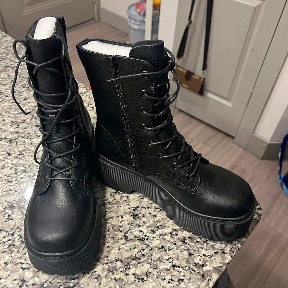 Dolls Kill Black Combat Boots - Picture 2 of 2